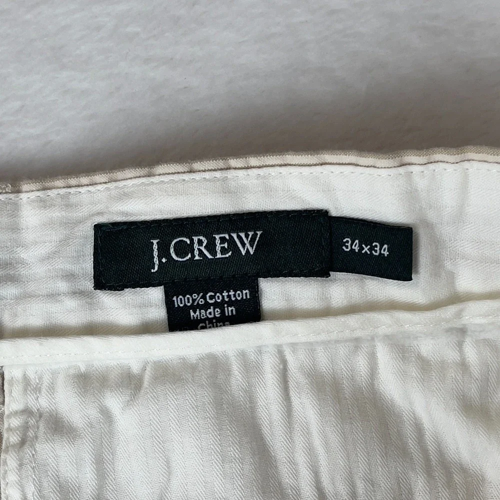J.CREW Chino Pants‎ Mens 34x34 Beige Striped Seerucker Straight Leg Slash Pocket